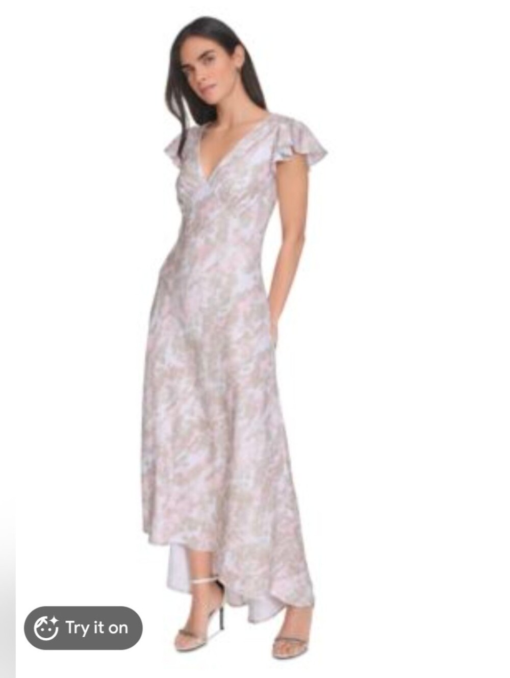 Calvin Klein Pastel Floral V-Neck High-Low Maxi Dress